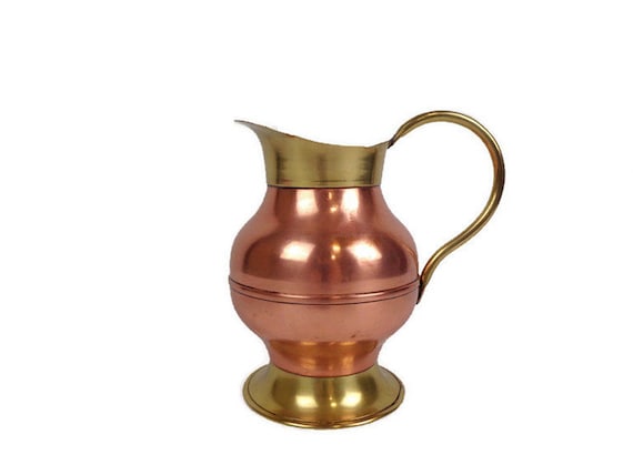 Vintage Copper Brass Jug, Brass Copper Pitcher, Copper Brass Wine