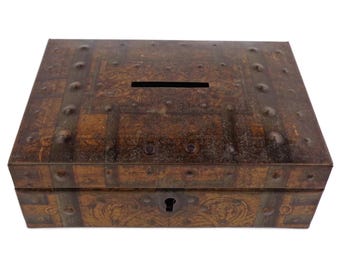 Vintage Tin Piggy Bank, Money Box, Storage Box