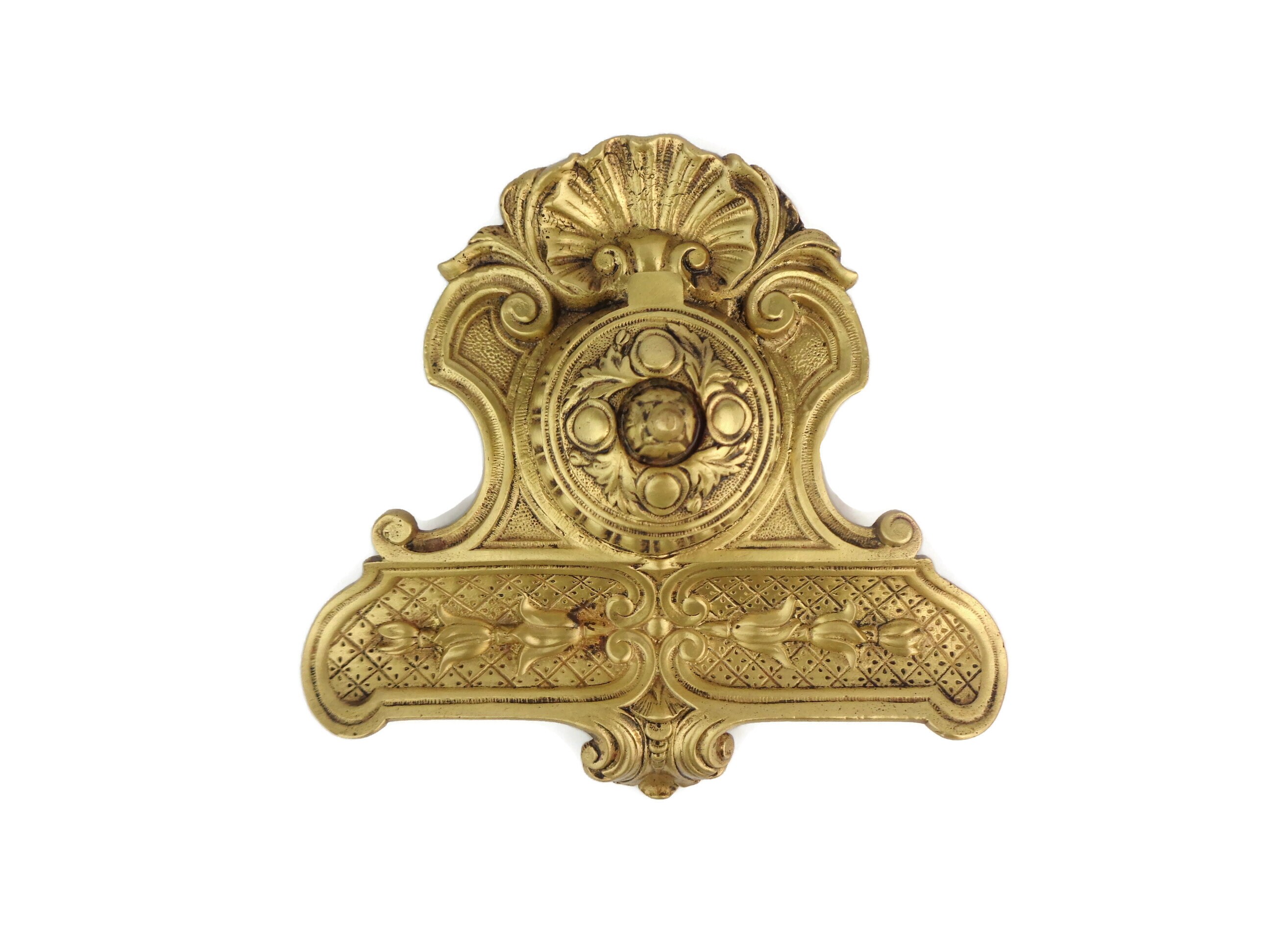 アンティーク真鍮インク壺、彫刻入り真鍮インク壺、フランス製真鍮