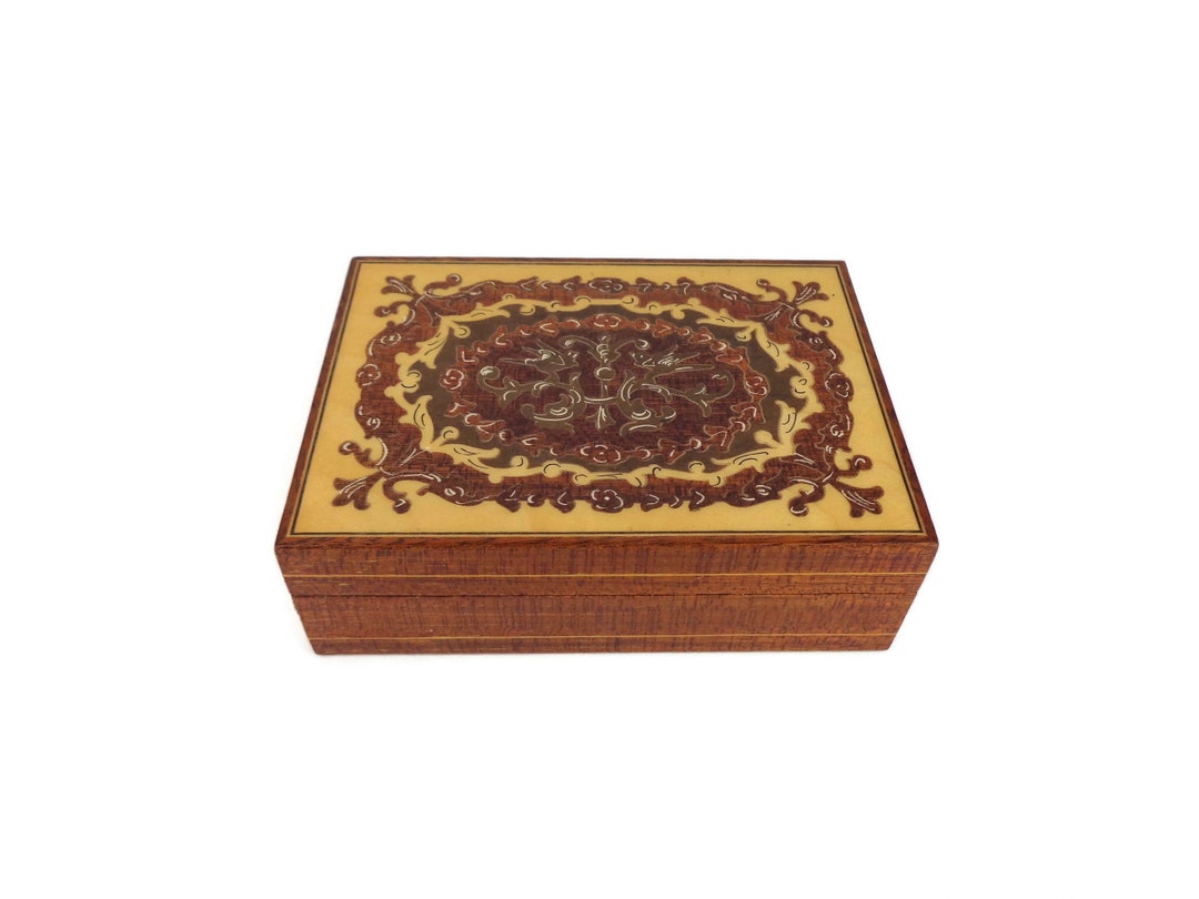 Vintage Wooden Jewelry Box Antique Inlaid Jewelry Box Etsy