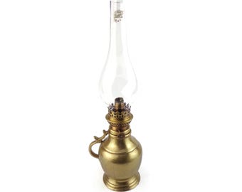 Antieke koperen olielamp, tafelolielamp, handolielamp
