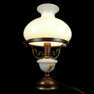 Lampe de table ancienne, lampe de table vintage en laiton, lampe de table du milieu du siècle, lampe de chevet en verre