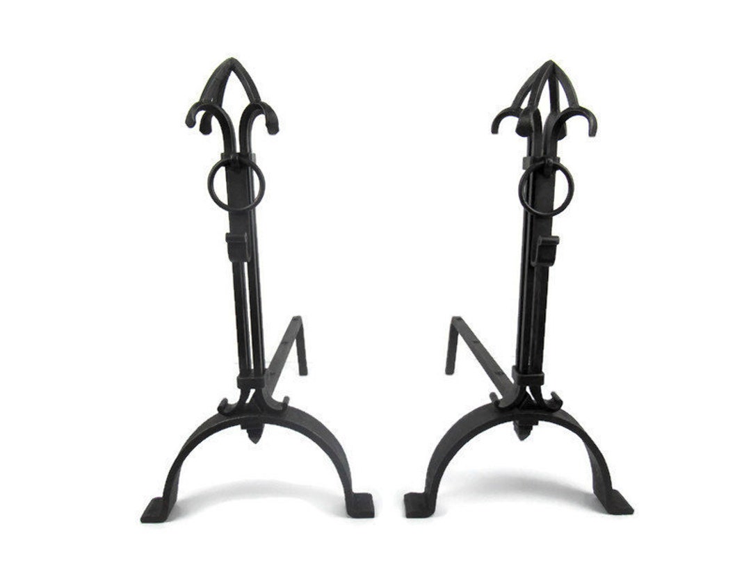 Antique Fireplace Andirons, Fireplace Decor, 19th Century French Iron