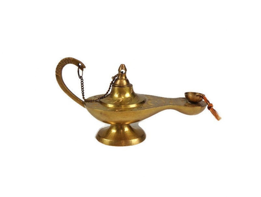 Antique Aladdin Lamp, Brass Miners Lamp, Vintage Brass Betty Lamp