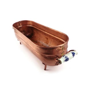 Vintage Copper Planter, Jardinière With Ceramic Handles