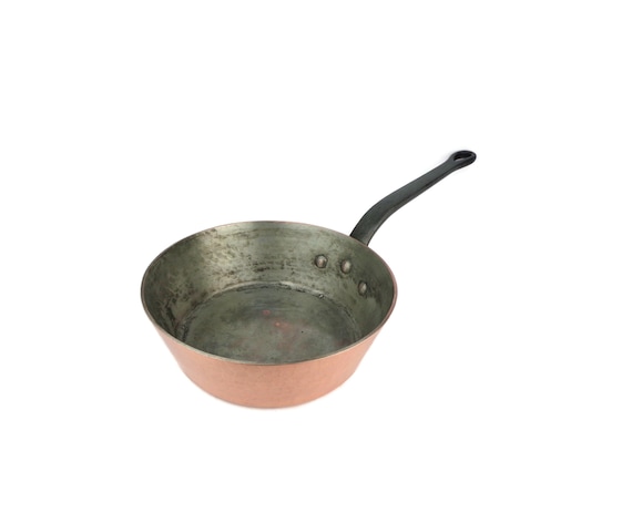 フランス製銅製ソースパン、鉄製ハンドル付きヴィンテージ銅製