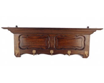 Vintage Carved Coat Rack, Wooden Wall Coat Rack, Wooden Large Coat Hanger