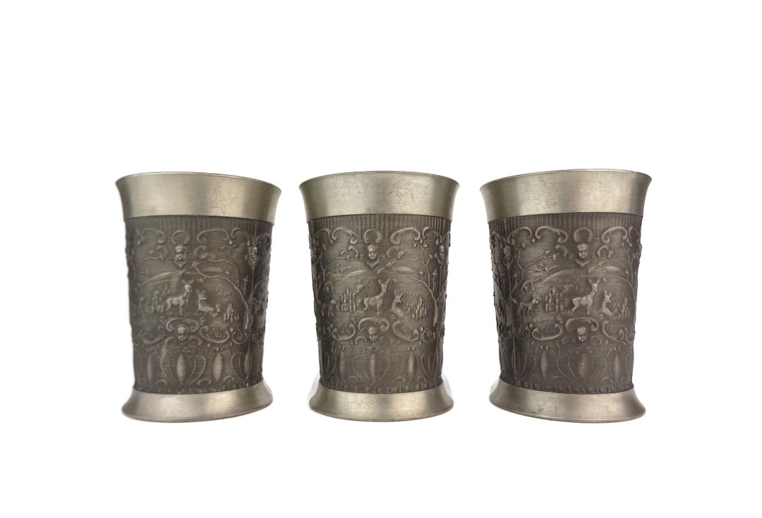 Vintage West German Pewter Wine Cup Set, West German Cup Set of 3