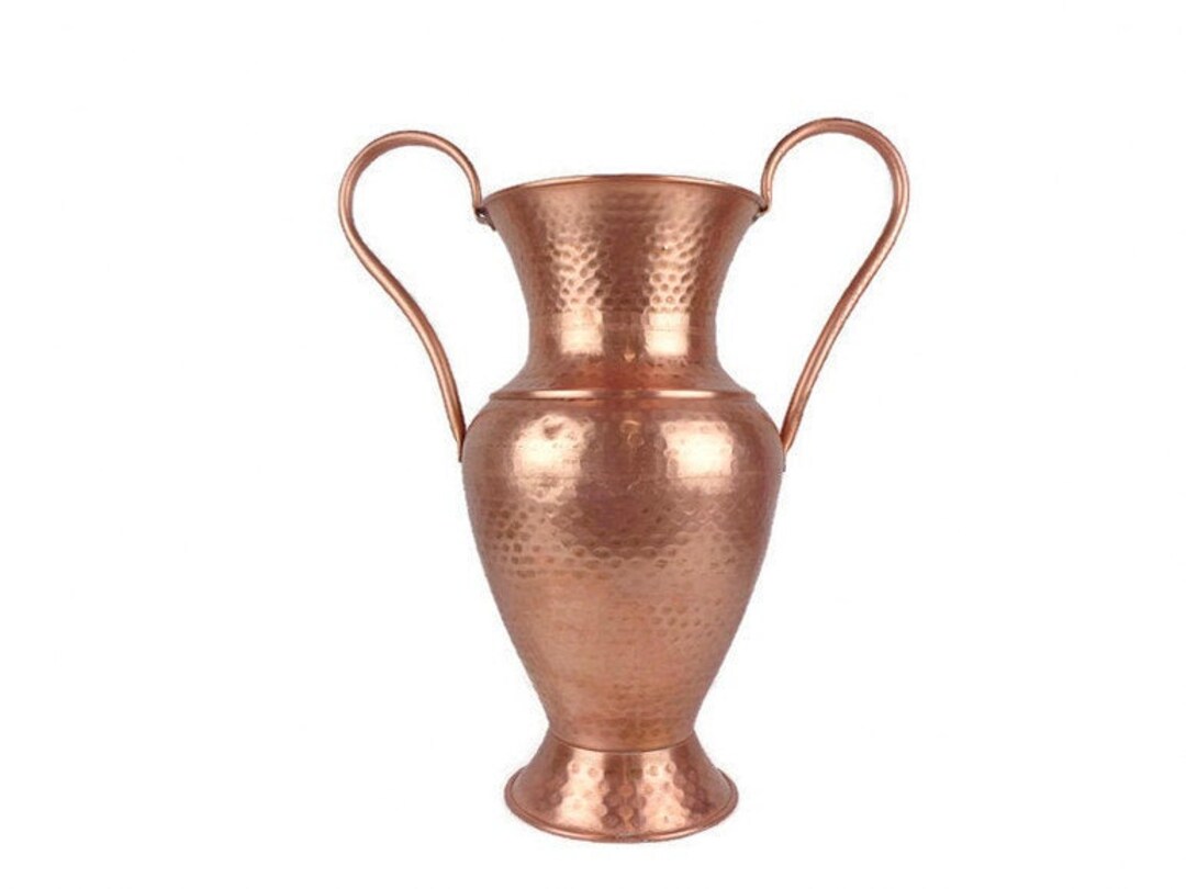 Antique Large Copper Amphora Vase, Vintage Hammered Copper Double