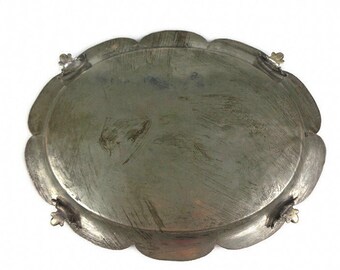 銅の装飾が施されたヴィンテージの銀メッキトレイ、銅の装飾が施された