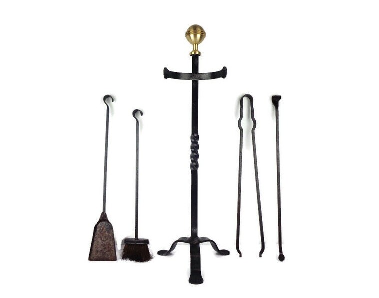 Antique Large Fireplace Iron Tools Set Vintage Fireplace Etsy