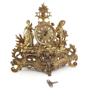 Antique Mantel Clock, Table Mantel Clock, Brass Mantle Clock