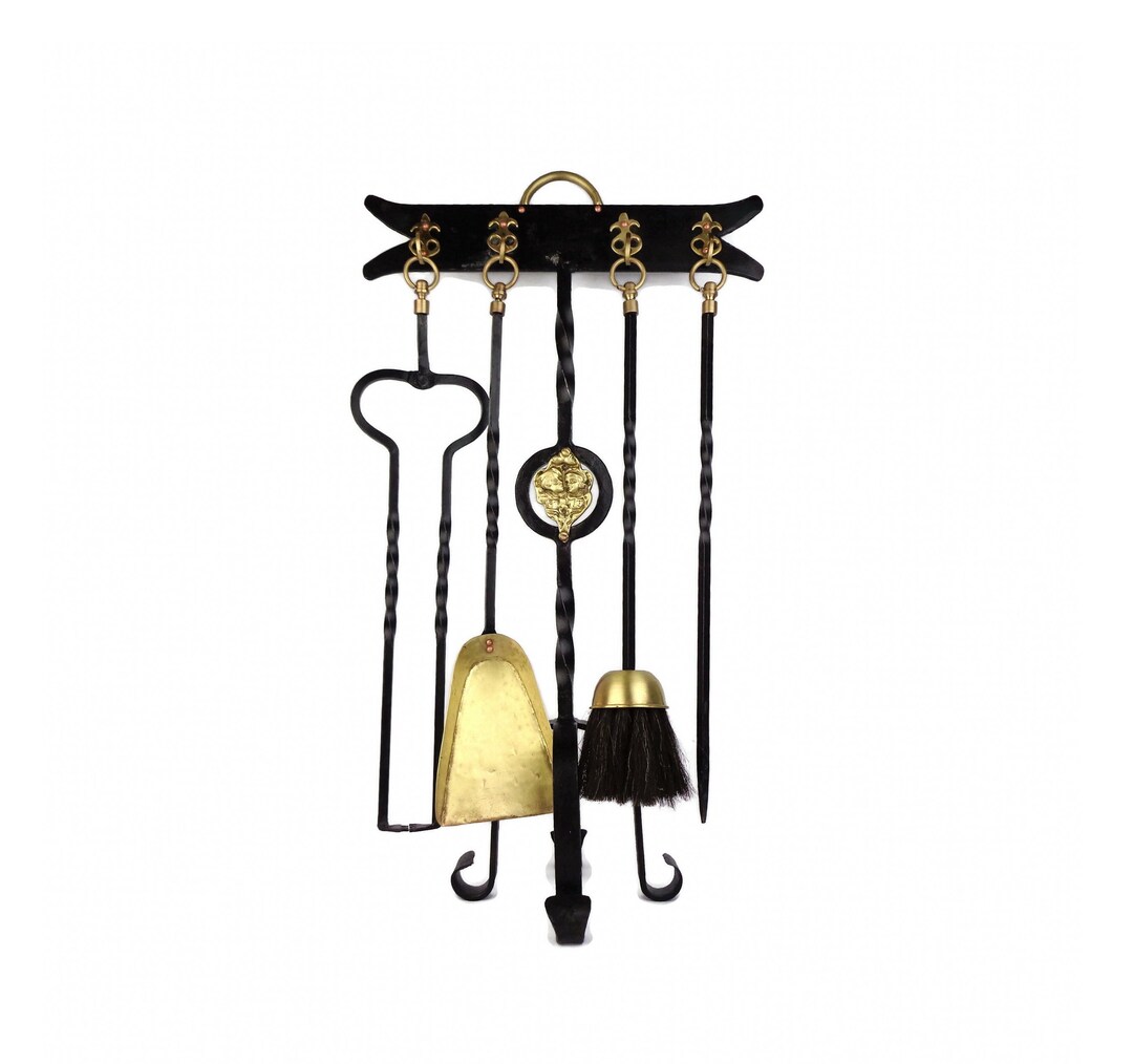 Antique Fireplace Iron Tools Set, Vintage Fireplace Decor, French Fire