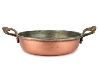Antique Copper Cooking Pan, Vintage Copper Pan With Brass Handles