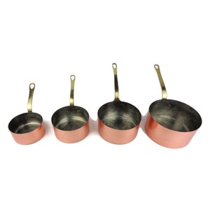 Vintage Copper Saucepan Set of 4, Copper Pan Set With Brass Handles France, Copper Cookware Set