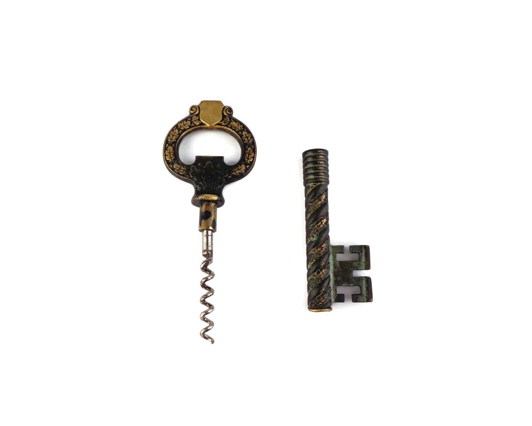 Antique Brass Corkscrew Bottle Opener, Vintage French Bottle Opener and