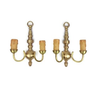 Antique Brass Sconces, Pair Brass Wall Lamps