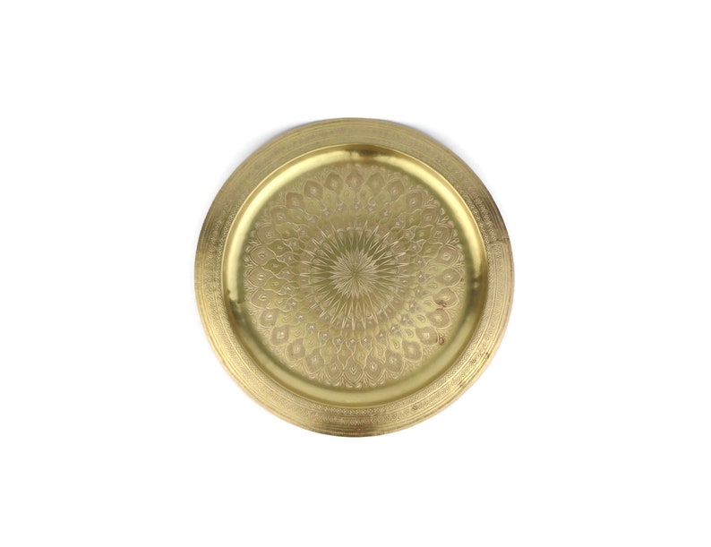 Antique Brass Tray, Moroccan Brass Tray, Handmade Brass Tray, Engraved Brass Tray