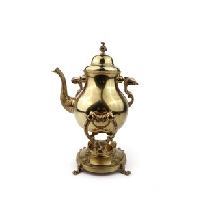 Antique Brass Teapot With Stand, Ship Brass Teapot With Stand, Engraved Brass Ship Teapot With Stand