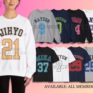 Twice Kpop Bias College Style Shirt and Sweatshirt, Jihyo,Nayeon,Jeongyeon,Momo,Sana,Mina,Dahyun,Chaeyoung,Tzuyu