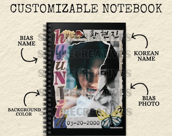 Customizable KPOP Bias Collage Spiral Notebook Ruled Line, Personalized KPOP Notebook