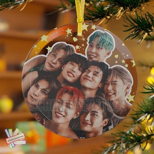 Ateez Glass Ornament, Ateez Christmas Tree Ornament