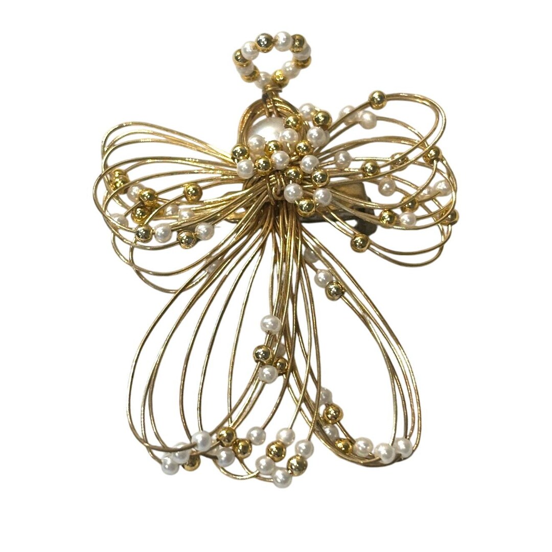 Vintage Angel Brooch Pin Gold Tone Wire Delicate Faux Pearls Costume ...