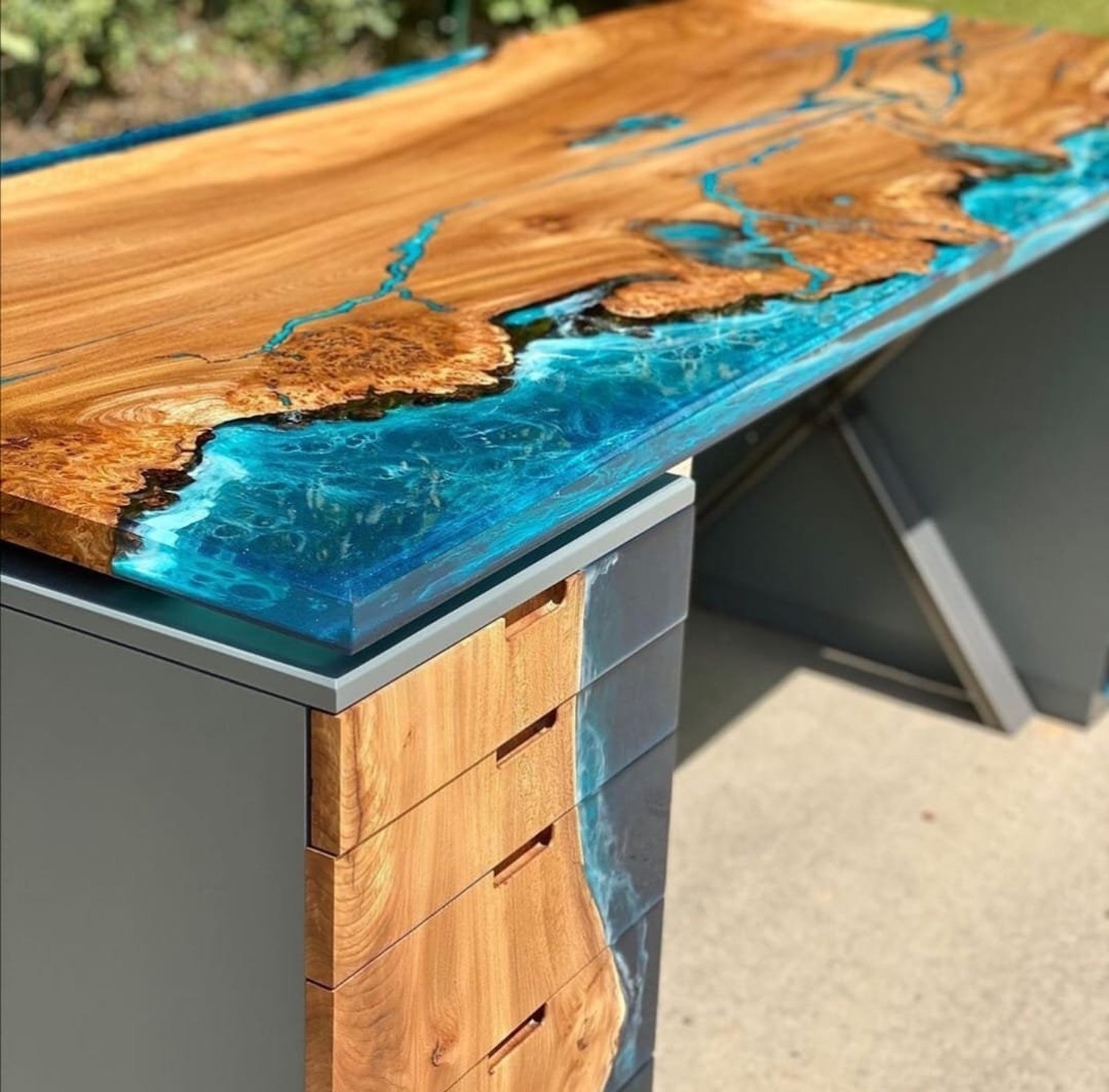Office epoxy table set special order with drawers Etsy