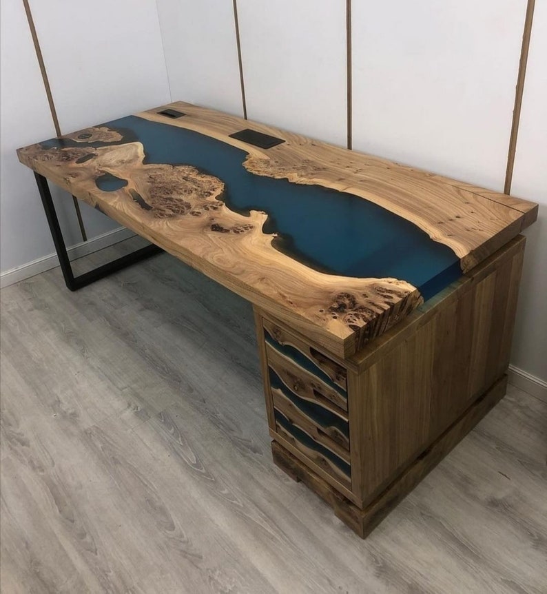 Office epoxy table set special order with drawers Etsy