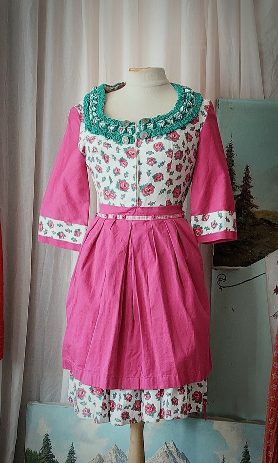 Vintage Dirndl Gr. XXS Gr. 32 / 34 Handarbeit orig