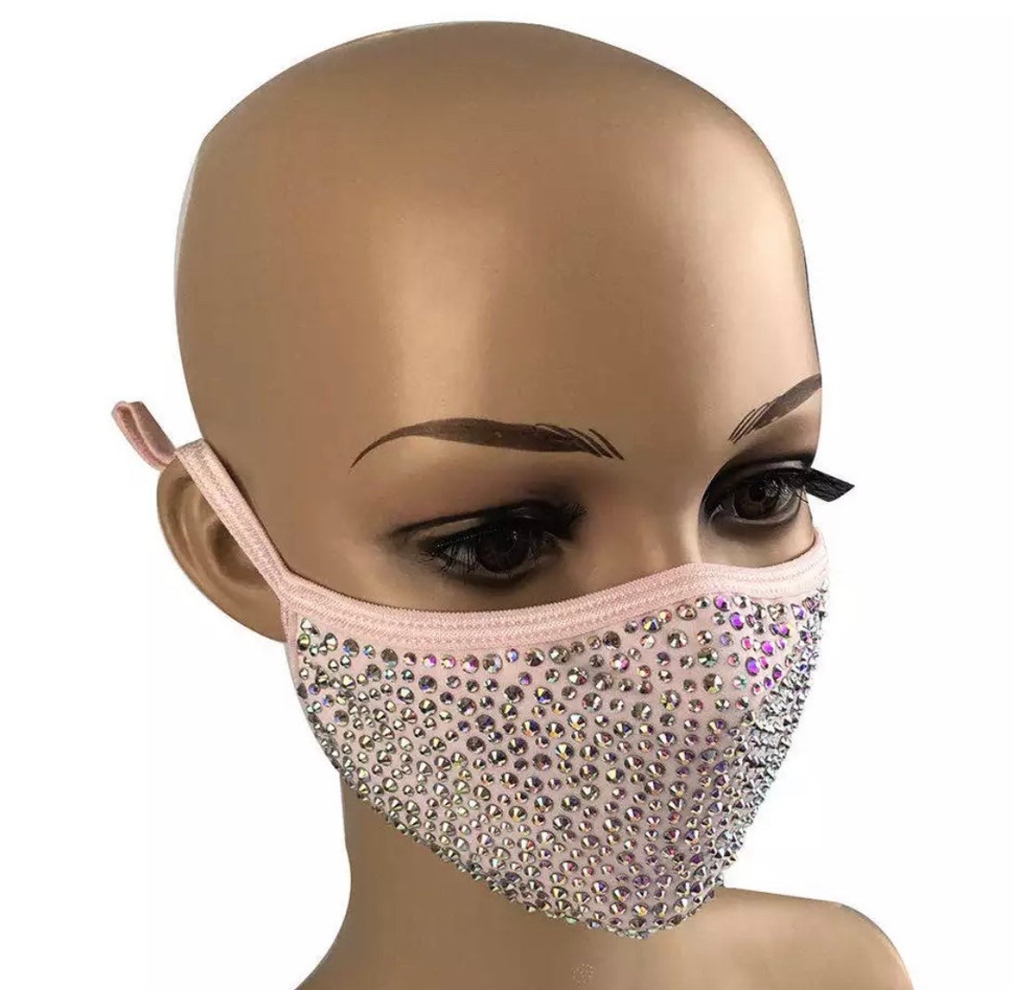 Light pink Crystal Bling Face Masks | Etsy