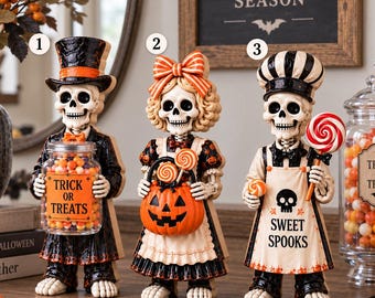 Halloween Skeleton Decor, Trick or Treat Candy Holder, Spooky Skeleton Figurine, Gothic Halloween Decor, Kitchen Tabletop Ornament,Fall Gift