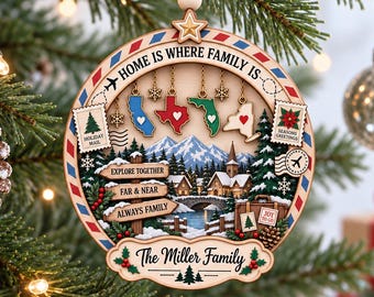 Personalized Family Christmas Ornament, Custom Family Name Ornament, Travel Family Gift, Long Distance Family Keepsake, Christmas Tree Decor