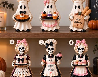 Halloween Wooden Block Decor, Ghost Chef Skeleton Baker, Spooky Bakery Decoration, Cupcake Kitchen Decor, Trick or Treat Gift, Fall Home