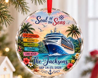 Personalized Cruise Glass Ornament, Custom Family Vacation Keepsake, Cruise Ship Christmas Gift, Beach Travel Ornament, Vacation Memory 2026