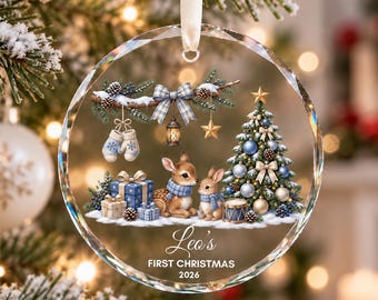 Personalized Baby Glass Ornament, First Christmas Keepsake, Custom Name Bunny Christmas Gift, Baby's First Xmas Ornament, Holiday Decor 2026