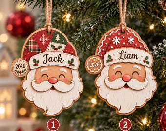 Personalized Santa Ornament, Custom Name Christmas Ornament 2026, Santa Claus Tree Decor, Kids Xmas Gift, Family Holiday Keepsake, Wood Gift