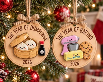 Wood Christmas Ornament, Year of Dumplings or Baking, Funny Foodie Gift, Baker Kitchen Keepsake, Cute Holiday Tree Ornament, Christmas 2026