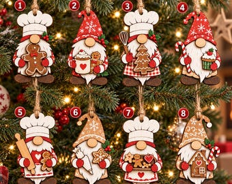 Gingerbread Gnome Christmas Ornament, Holiday Baking Tree Decor, Chef Gnome Ornament, Christmas Kitchen Gift, Rustic Wooden Xmas Decoration