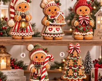 Gingerbread Christmas Wooden Block, Christmas Kitchen Decor, Gingerbread Girl Shelf Decor, Candy Cane Holiday Gift