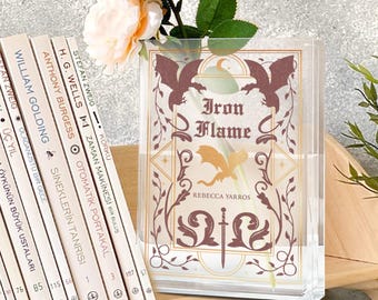 Iron Flame Book Vase – Fourth Wing Inspired Acrylic Flower Vase – Fantasy Dragon Book Decor for Book Lovers & Readers - Bookworm Flower Vase