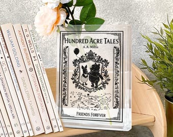 Retro Winnie the Pooh Acrylic Book Vase, Hundred Acre Wood Map Kids Nursery Decor, Pooh Bear Vase, Pooh and Piglet Friends Book Lover Gift