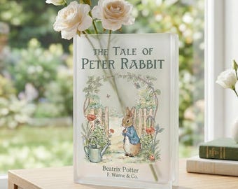 Peter Rabbit Book Vase, Beatrix Potter Inspired Acrylic Book Flower Vase, Cottagecore Nursery Decor, Vintage Children’s Storybook Gift