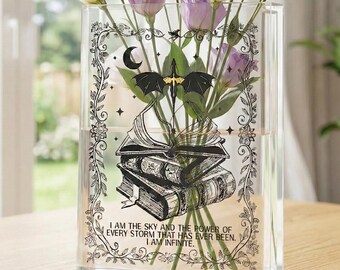 Fourth Wing Dragon Book Vase, I Am The Sky Dragon Rider Acrylic Bookish Vase, Literary Decor for Fantasy Book Lovers, Dragon Lover Gift