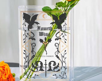 Fourth Wing Book Vase, Acrylic Fantasy Book Decor, Romantic Dragon Gift for Book Lovers, Bookish Flower Holder, Romantasy Shelf Decor