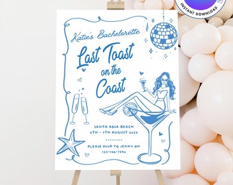 Editable Bachelorette Party Welcome Sign Template, Bachelorette Welcome, Bachelorette Decorations, Instant Download, Last Toast On The Coast