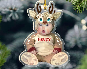 Personalized Face Baby Ornament, Custom Baby Photo Ornament, Babys Girl First Christmas Ornament, Baby 1st Christmas Ornament, Newborn Gift