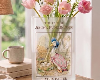 Vintage Duck Storybook Vase, Cottagecore Book Vase, Whimsical Literary Decor, Acrylic Flower Vase, Nursery Gift, Jemima Puddle-Duck