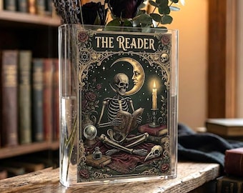 The Reader Book Vase, Gothic Book Shaped Vase, Dark Academia Book Flower Vase, Acrylic Book Vase, Witchy Book Decor, Skeleton Aesthetic