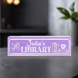 Custom Library Name Sign, Bookshelf Decor, Sign Personalized Name, Bookish Decor for Book Nook, Book Lover Gift, Reader Gift, Bookish Art